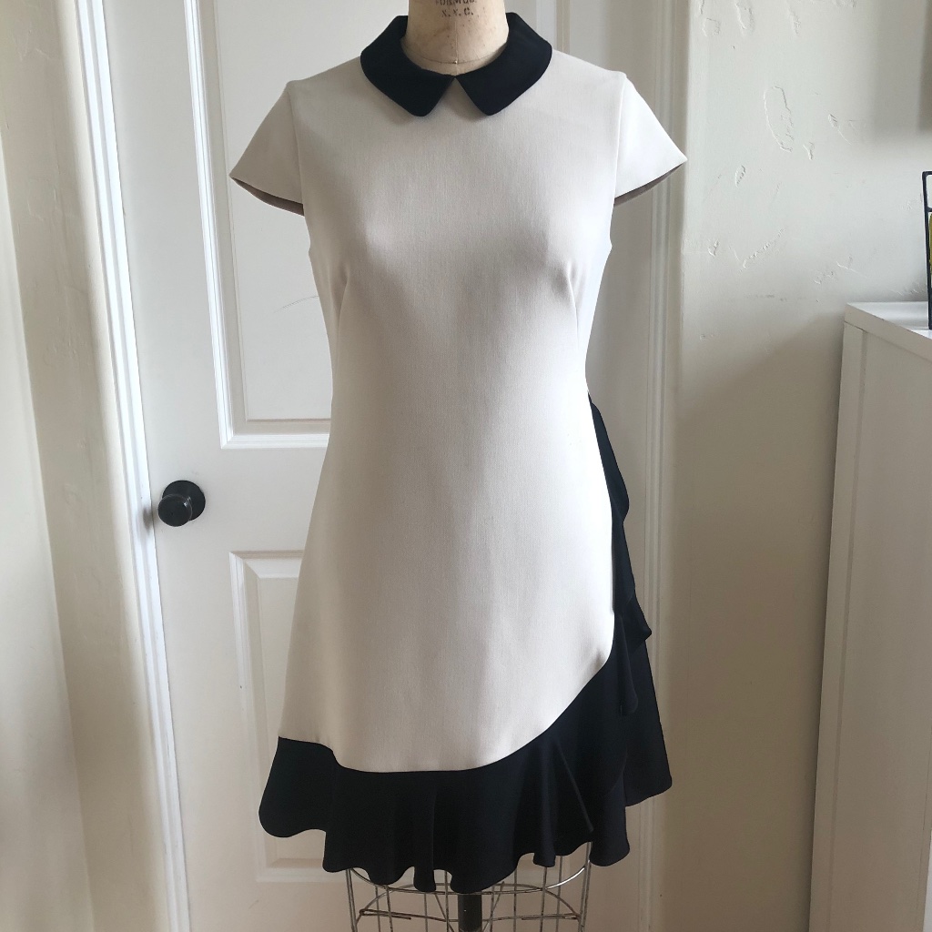 Kate Spade Crepe Dress Contrast Collar And Flounce